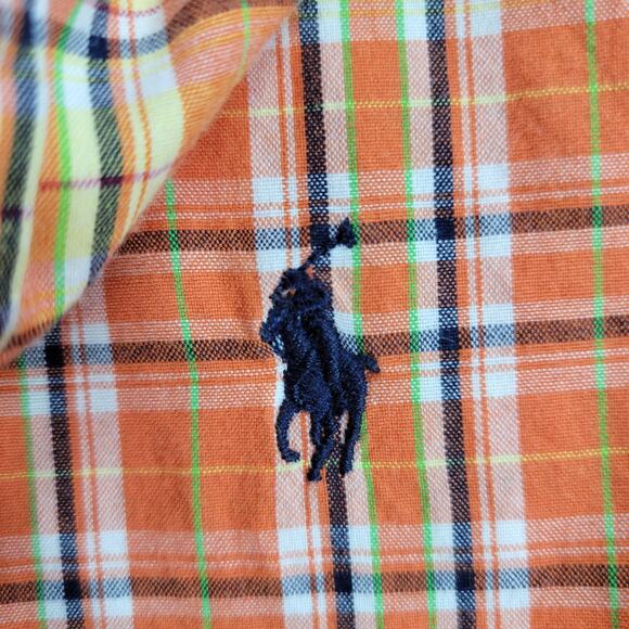 Ralph Lauren Button Down Shirt Boys L 16-18 Orange Plaid Cotton Classic Fit - Picture 11 of 12